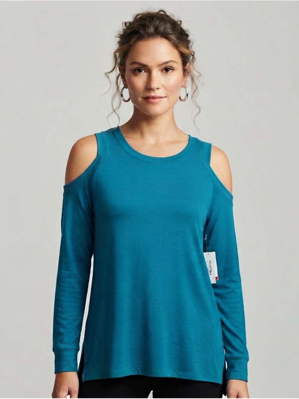 Kenneth Cole Reaction Teal Cutout Shoulder Long Sleeve Top XL NWT